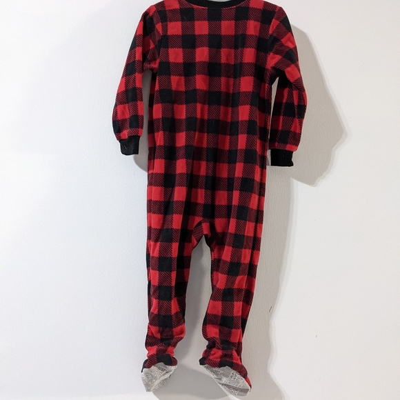 ❤️ CARTERS Footed Pajamas Red Plaid Moose Fleece Size 2T - Picture 4 of 7